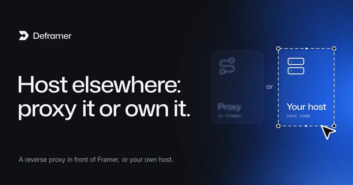 Deframer cover: “Host elsewhere: proxy it or own it.” Beside it, two cards, Proxy or Your host, with Your host selected
